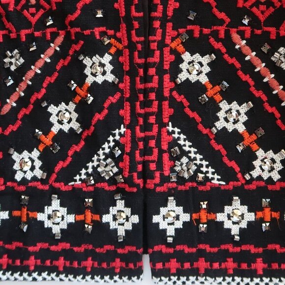 Zara Black Red Embroidered Beaded Open Front Crop Blazer Ethnic Dressy Statement - Picture 15 of 16